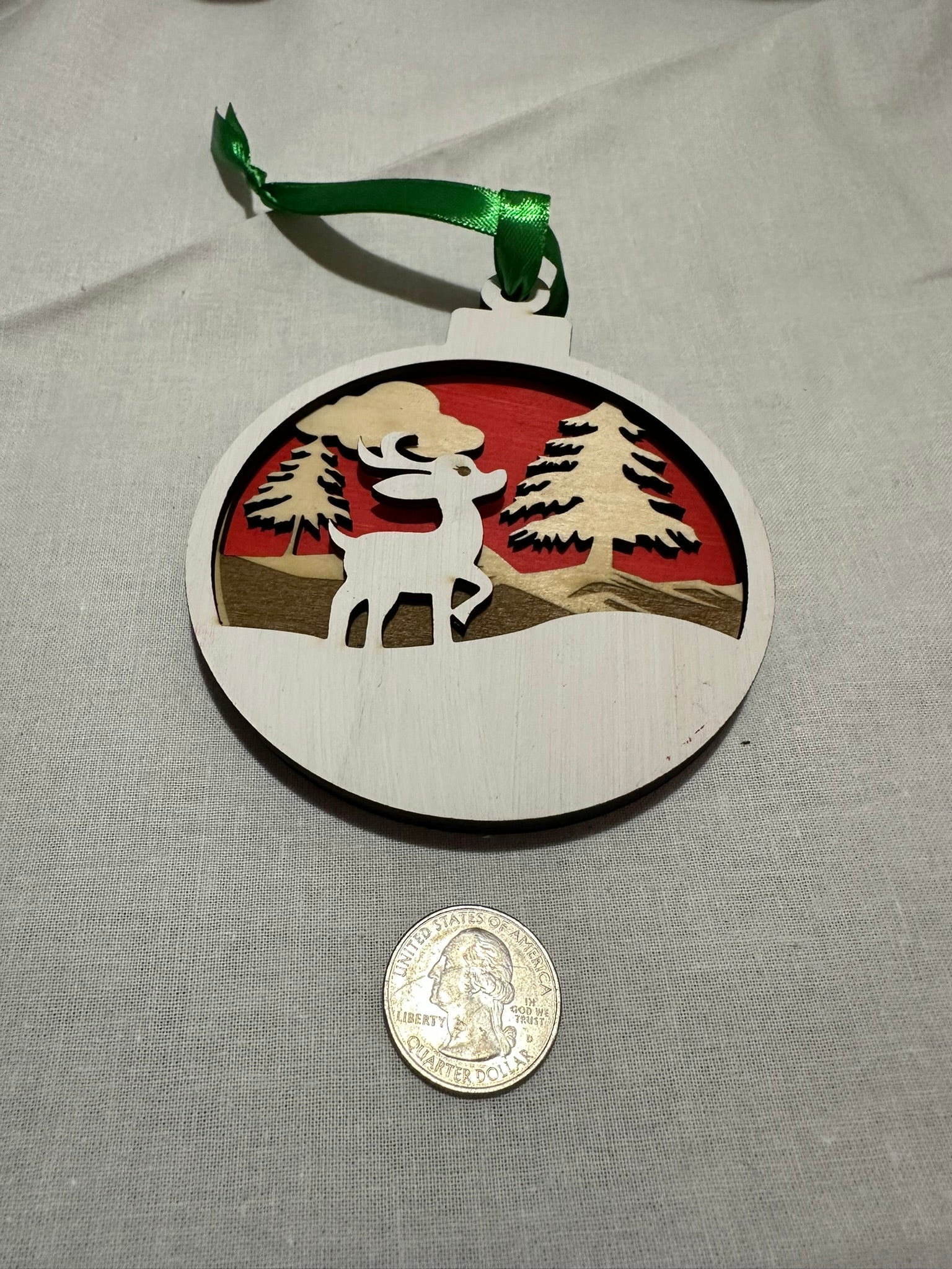 Ornament 3 layer raindeer and trees