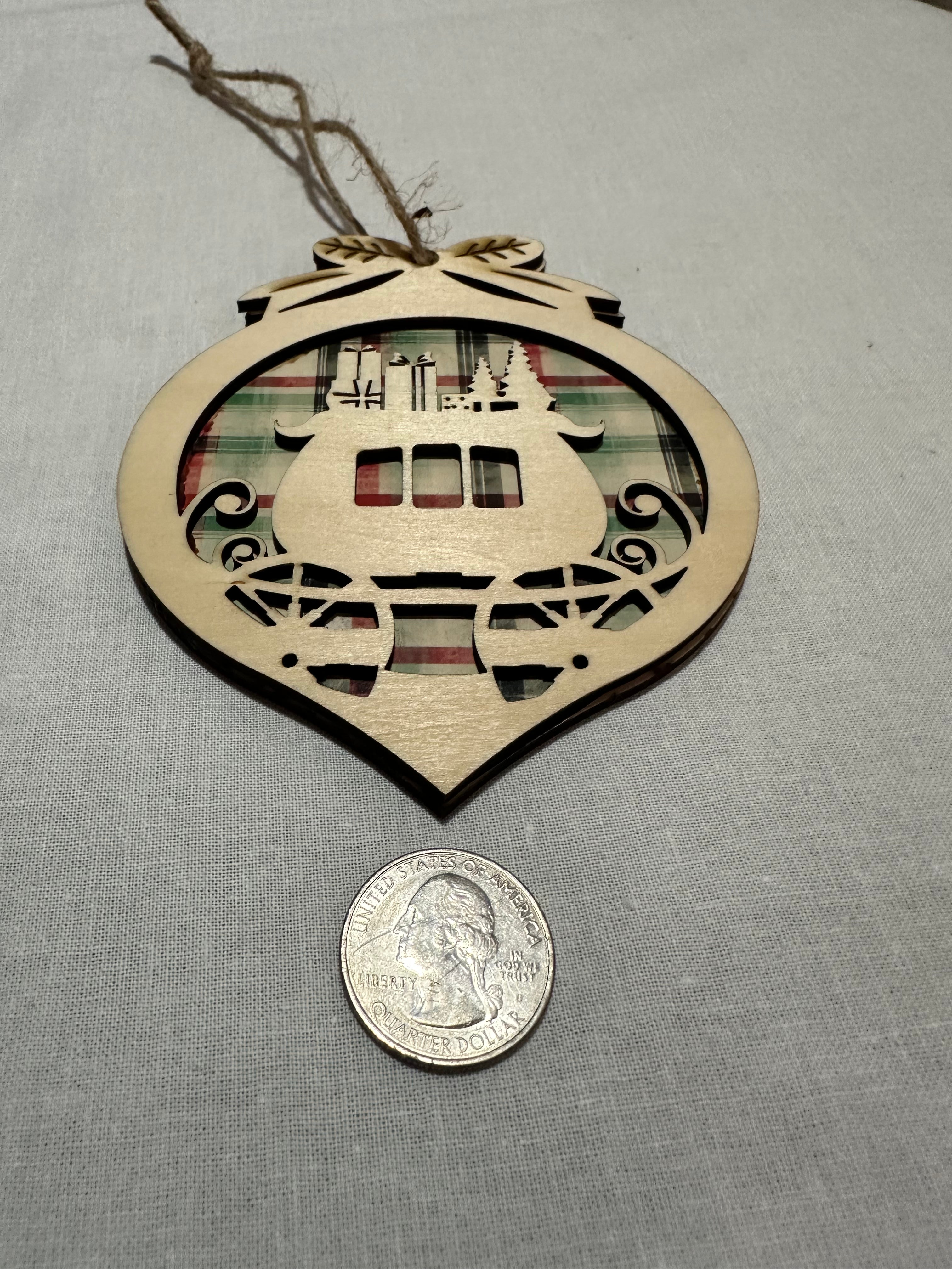 2 layer Plaid Sleigh Ornament